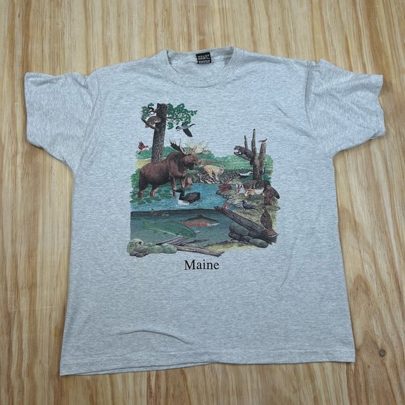 Vintage Maine Nature Animal Tee Size XL Single Stitch Gray Short Sleeve - Picture 2 of 8